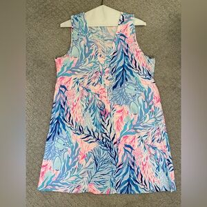 Lilly Pulitzer Harper shift dress in the "Crew Blue Tint Kaleidoscope Coral"